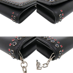 美品 ジミーチュウ VARENNE CLUTCH スタッズ レザー ブラック チェーンショルダーバッグ 黒 0573【中古】JIMMY CHOO