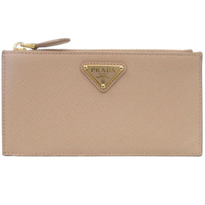 プラダ サフィアーノトライアングル レザー ベージュ フラグメントケース 財布 0574【中古】PRADA