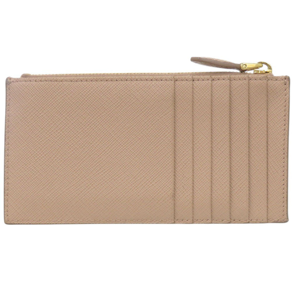 プラダ サフィアーノトライアングル レザー ベージュ フラグメントケース 財布 0574【中古】PRADA