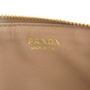 プラダ サフィアーノトライアングル レザー ベージュ フラグメントケース 財布 0574【中古】PRADA