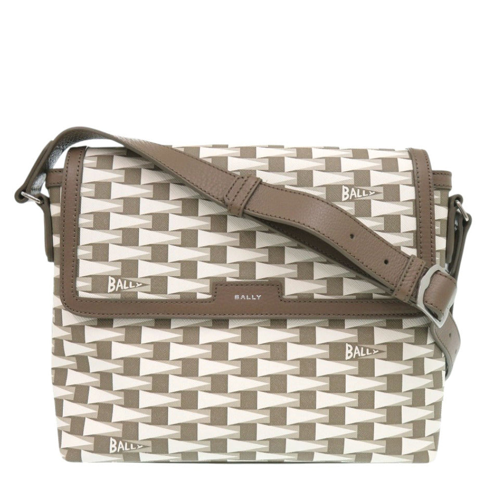 新品同様 バリー PENNANT CROSS レザー ブラウン ホワイト ショルダーバッグ 0584【中古】BALLY