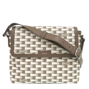 新品同様 バリー PENNANT CROSS レザー ブラウン ホワイト ショルダーバッグ 0584【中古】BALLY