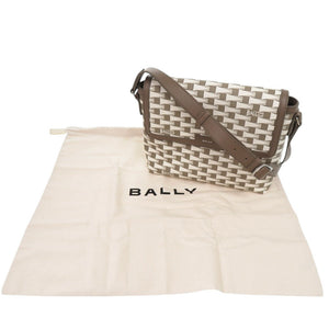 新品同様 バリー PENNANT CROSS レザー ブラウン ホワイト ショルダーバッグ 0584【中古】BALLY
