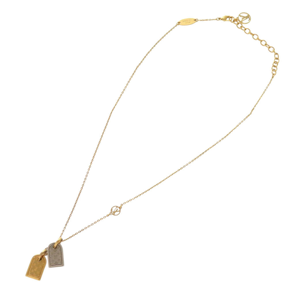 美品 ルイ ヴィトン ナノグラム ネームタグ モチーフ モノグラム M63141 ゴールド シルバー ネックレス アクセサリー LV 0589 【中古】 LOUIS VUITTON