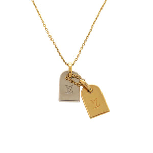 美品 ルイ ヴィトン ナノグラム ネームタグ モチーフ モノグラム M63141 ゴールド シルバー ネックレス アクセサリー LV 0589 【中古】 LOUIS VUITTON