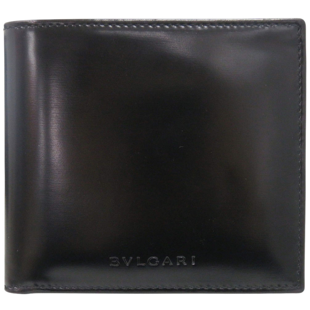 新品同様 ブルガリ クラシコ スムースレザー ブラック 二つ折り財布 黒 0596【中古】BVLGARI メンズ