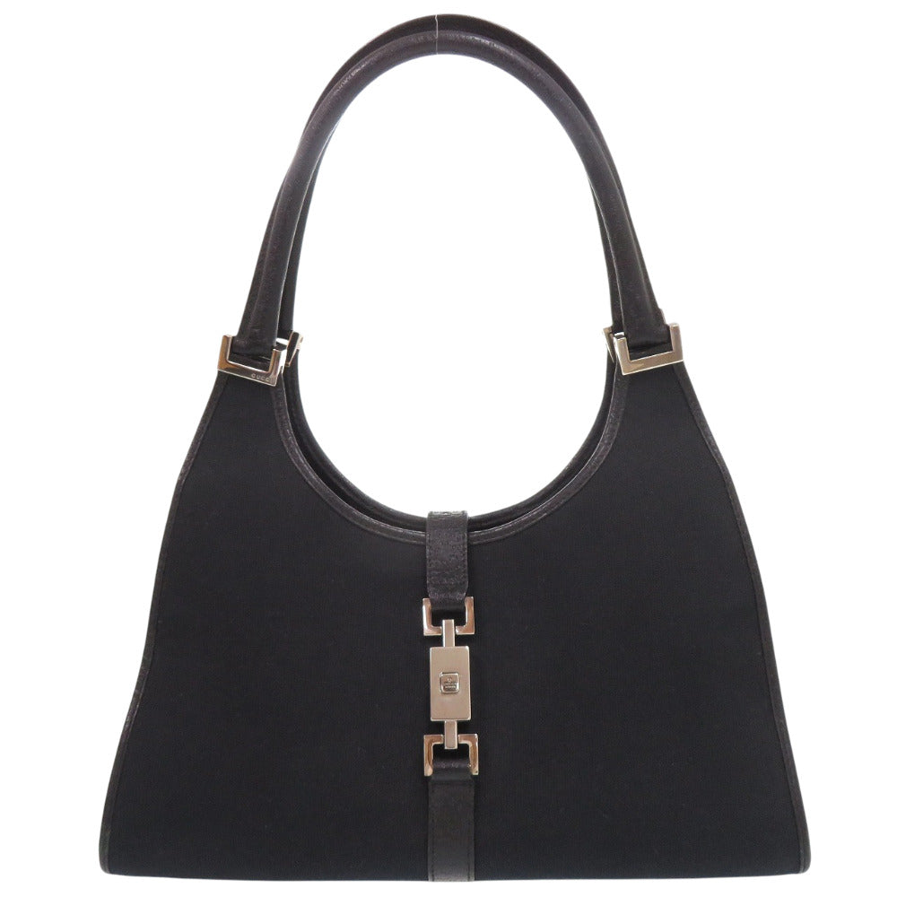 美品 グッチ ジャッキー コットンキャンバス レザー ブラック ショルダーバッグ 黒 0603【中古】GUCCI