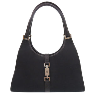 美品 グッチ ジャッキー コットンキャンバス レザー ブラック ショルダーバッグ 黒 0603【中古】GUCCI