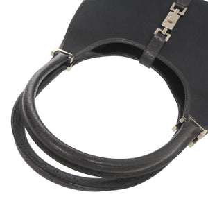 美品 グッチ ジャッキー コットンキャンバス レザー ブラック ショルダーバッグ 黒 0603【中古】GUCCI