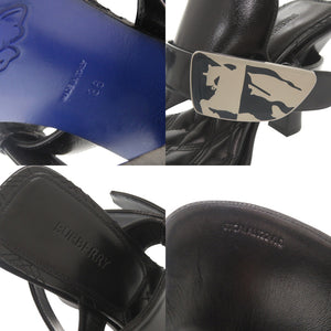 新品同様 バーバリー ロゴ金具 サイズ36 レザー ブラック ヒール ミュール トング サンダル 黒 0624【中古】BURBERRY