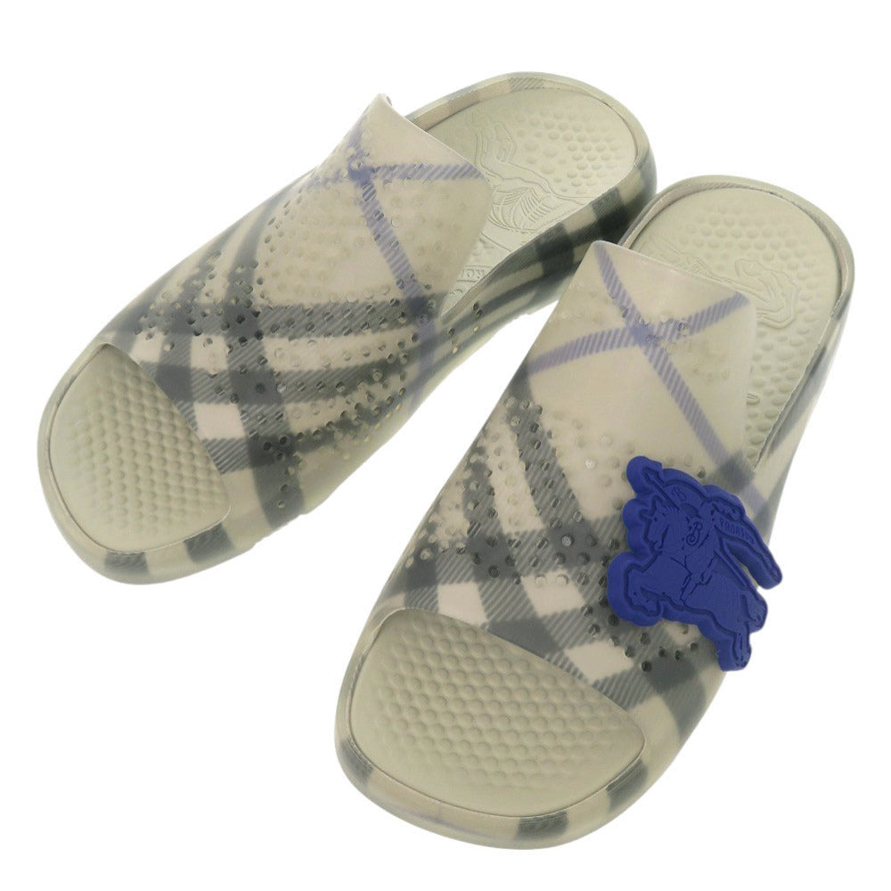 新品同様 バーバリー チェック柄 ロゴ クリア サイズ40 ラバー グレー サンダル 0625【中古】BURBERRY
