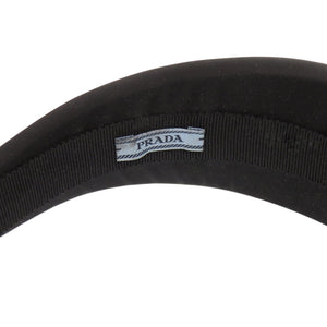 新品同様 プラダ カチューシャ ナイロン ブラック シルバー金具 ロゴ 0628 【中古】 PRADA
