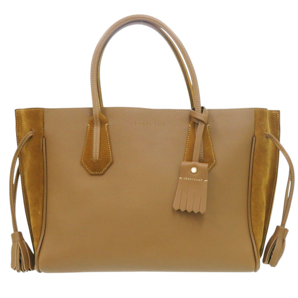 美品 ロンシャン ペネロペ ファンテジー ベルベット/レザー ブラウン トートバッグ 茶 0630【中古】Longchamp