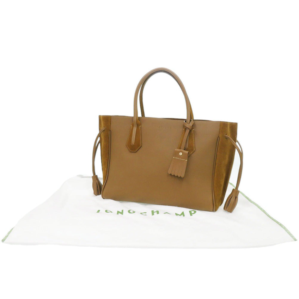 美品 ロンシャン ペネロペ ファンテジー ベルベット/レザー ブラウン トートバッグ 茶 0630【中古】Longchamp