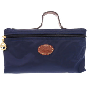 美品 ロンシャン ル プリアージュ ナイロン レザー ポーチ ネイビー ブラウン 0638【中古】Longchamp