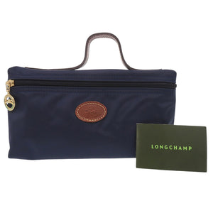 美品 ロンシャン ル プリアージュ ナイロン レザー ポーチ ネイビー ブラウン 0638【中古】Longchamp