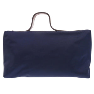 美品 ロンシャン ル プリアージュ ナイロン レザー ポーチ ネイビー ブラウン 0638【中古】Longchamp