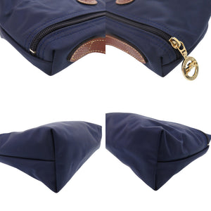 美品 ロンシャン ル プリアージュ ナイロン レザー ポーチ ネイビー ブラウン 0638【中古】Longchamp