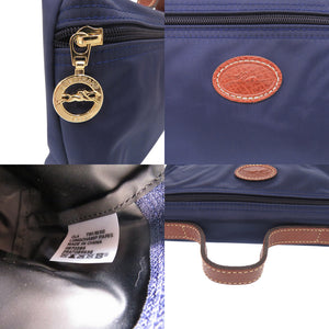 美品 ロンシャン ル プリアージュ ナイロン レザー ポーチ ネイビー ブラウン 0638【中古】Longchamp