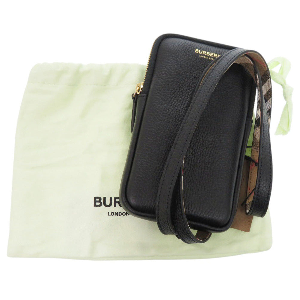 新品同様 バーバリー 8084040 レザー ブラック ショルダーバッグ フォンポーチ 黒 0641【中古】BURBERRY