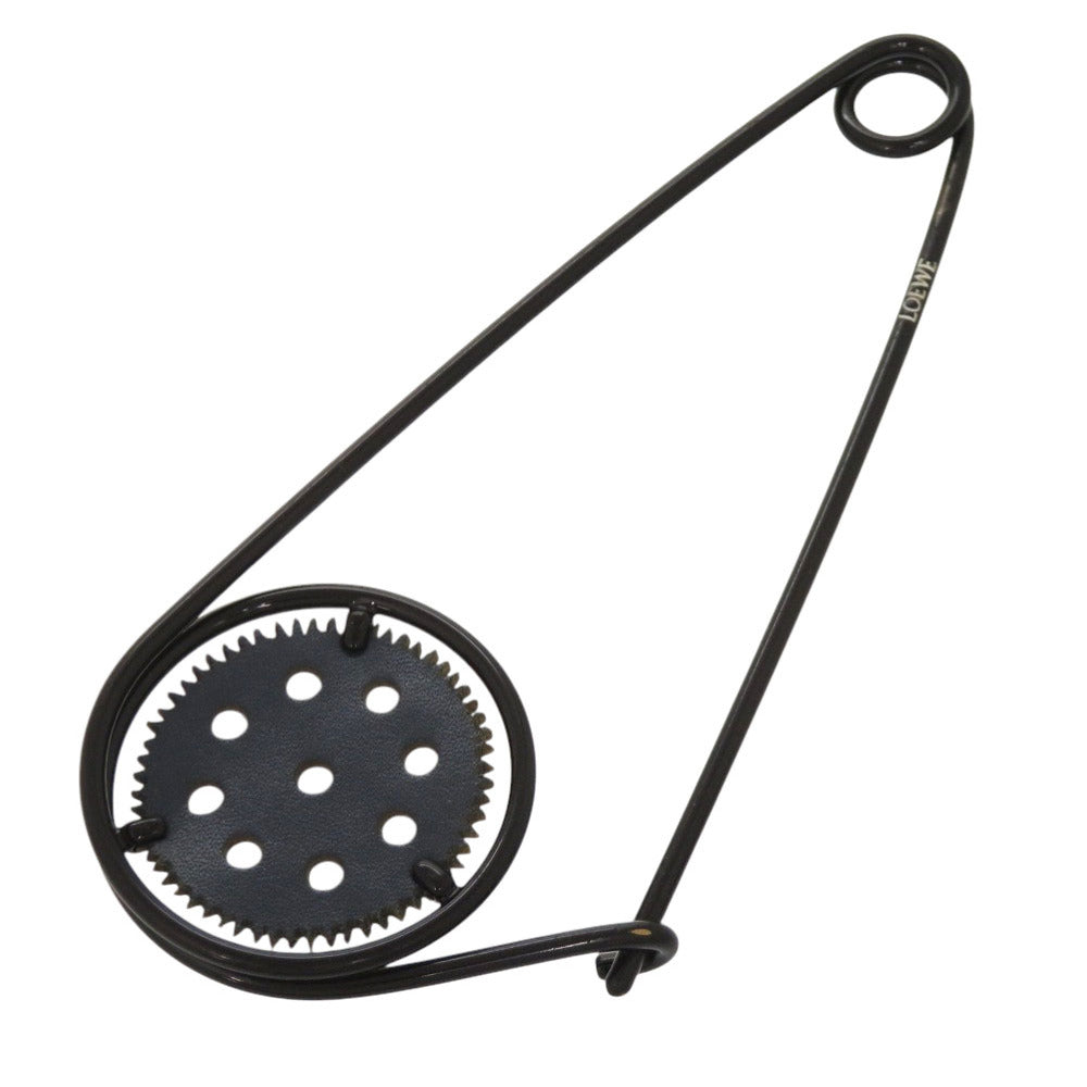 美品 ロエベ メカノピン メタル/レザー ブラック ブローチ アクセサリー 黒 0646 【中古】 LOEWE