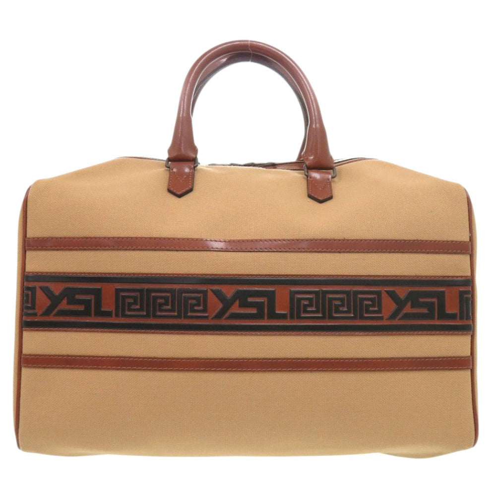美品 イヴ サンローラン ヴィンテージ ロゴ キャンバス レザー ブラウン ボストンバッグ 0651【中古】YVES SAINT LAURENT