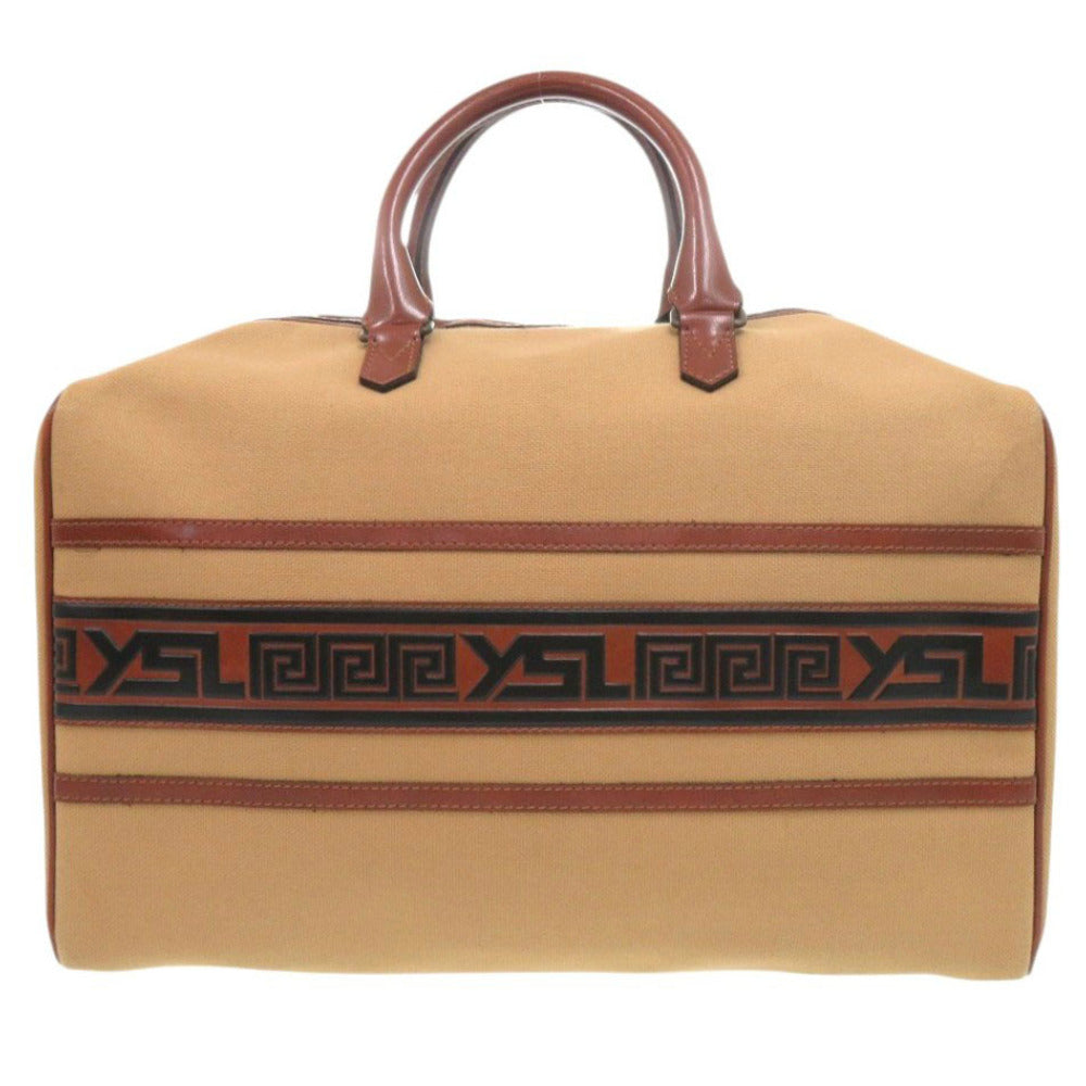 美品 イヴ サンローラン ヴィンテージ ロゴ キャンバス レザー ブラウン ボストンバッグ 0651【中古】YVES SAINT LAURENT