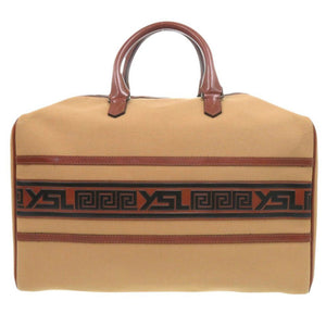 美品 イヴ サンローラン ヴィンテージ ロゴ キャンバス レザー ブラウン ボストンバッグ 0651【中古】YVES SAINT LAURENT
