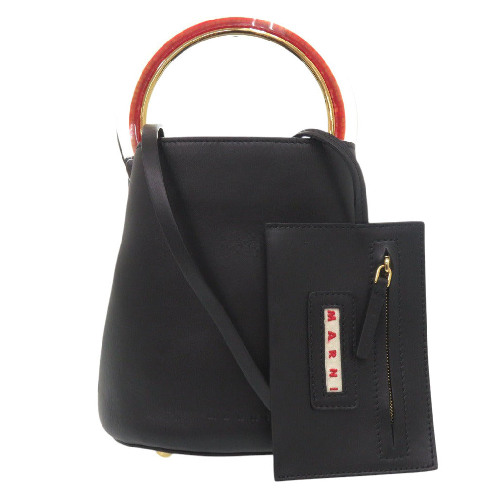 美品 マルニ パニエ 2WAY バケットバッグ レザー ブラック ハンドバッグ 黒 0654【中古】MARNI