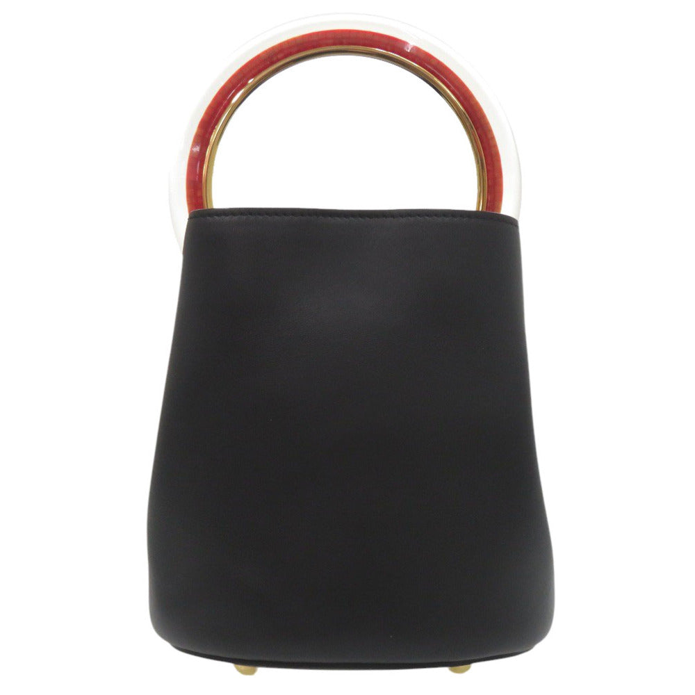 美品 マルニ パニエ 2WAY バケットバッグ レザー ブラック ハンドバッグ 黒 0654【中古】MARNI