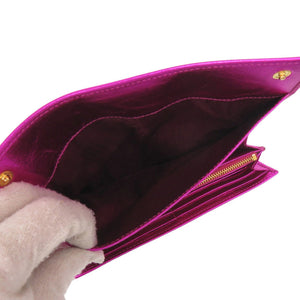 美品 ミュウミュウ 二つ折り長財布 5M1109 ゴールド金具 レザー メタリックピンク 0655【中古】MIUMIU