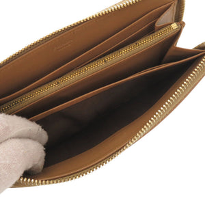 美品 プラダ トライアングルロゴプレート ラウンドファスナー 1M0506 ゴールド金具 レザー キャラメル ブラウン 茶 長財布 0663【中古】PRADA