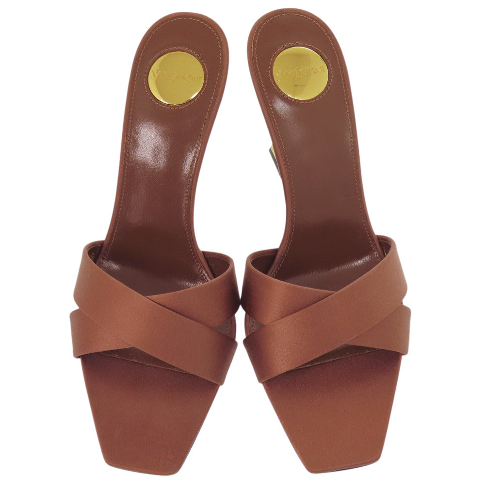 新品同様 サンローランパリ オピウム ミュール サテンクレープ レザー/メタル MANIOC BROWN サンダル 0667【中古】SAINT LAURENT PARIS