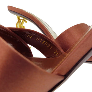 新品同様 サンローランパリ オピウム ミュール サテンクレープ レザー/メタル MANIOC BROWN サンダル 0667【中古】SAINT LAURENT PARIS