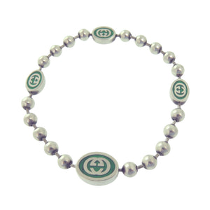 美品 グッチ インターロッキングGボールチェーンブレスレット シルバー925 グリーン ブレスレット 0672【中古】GUCCI
