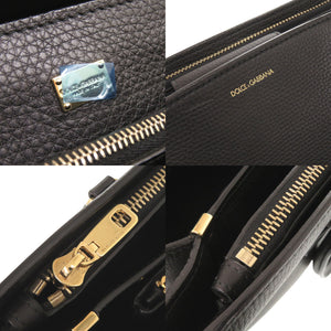 美品 ドルチェアンドガッバーナ ロゴ レザー ブラック トートバッグ 黒 0708【中古】DOLCE&GABBANA