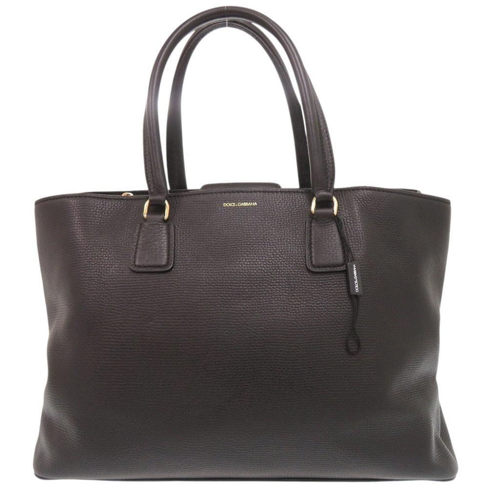 美品 ドルチェアンドガッバーナ ロゴ レザー ブラック トートバッグ 黒 0708【中古】DOLCE&GABBANA