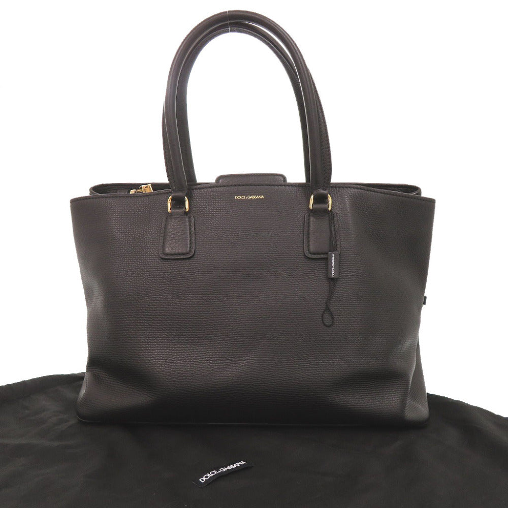 美品 ドルチェアンドガッバーナ ロゴ レザー ブラック トートバッグ 黒 0708【中古】DOLCE&GABBANA