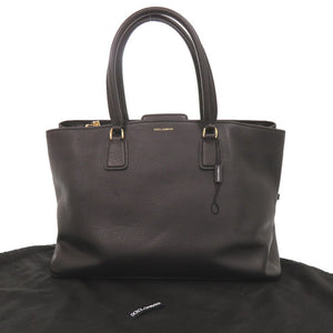 美品 ドルチェアンドガッバーナ ロゴ レザー ブラック トートバッグ 黒 0708【中古】DOLCE&GABBANA