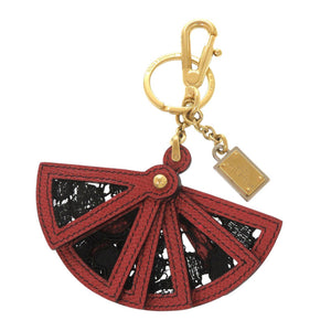 美品 ドルチェアンドガッバーナ 扇子モチーフ メタル レザー レッド ブラック キーホルダー 0708【中古】DOLCE&GABBANA