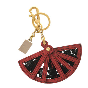 美品 ドルチェアンドガッバーナ 扇子モチーフ メタル レザー レッド ブラック キーホルダー 0708【中古】DOLCE&GABBANA