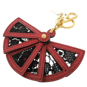 美品 ドルチェアンドガッバーナ 扇子モチーフ メタル レザー レッド ブラック キーホルダー 0708【中古】DOLCE&GABBANA