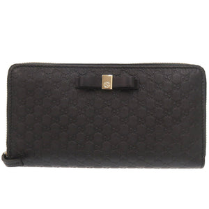新品同様 グッチ マイクログッチシマ リボン 388680 ブラック ラウンドファスナー 長財布 黒 0731【中古】GUCCI