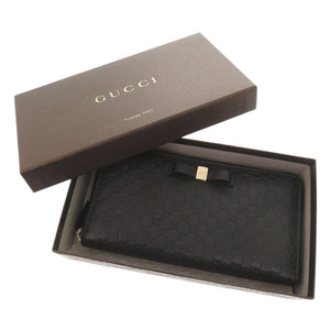 新品同様 グッチ マイクログッチシマ リボン 388680 ブラック ラウンドファスナー 長財布 黒 0731【中古】GUCCI