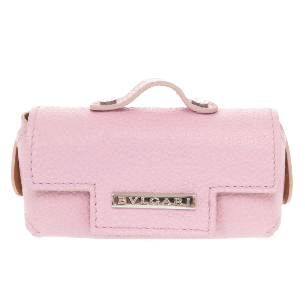 美品 ブルガリ ロゴ キーリング付 レザー ピンク ミニポーチ 小物入れ 0767【中古】BVLGARI