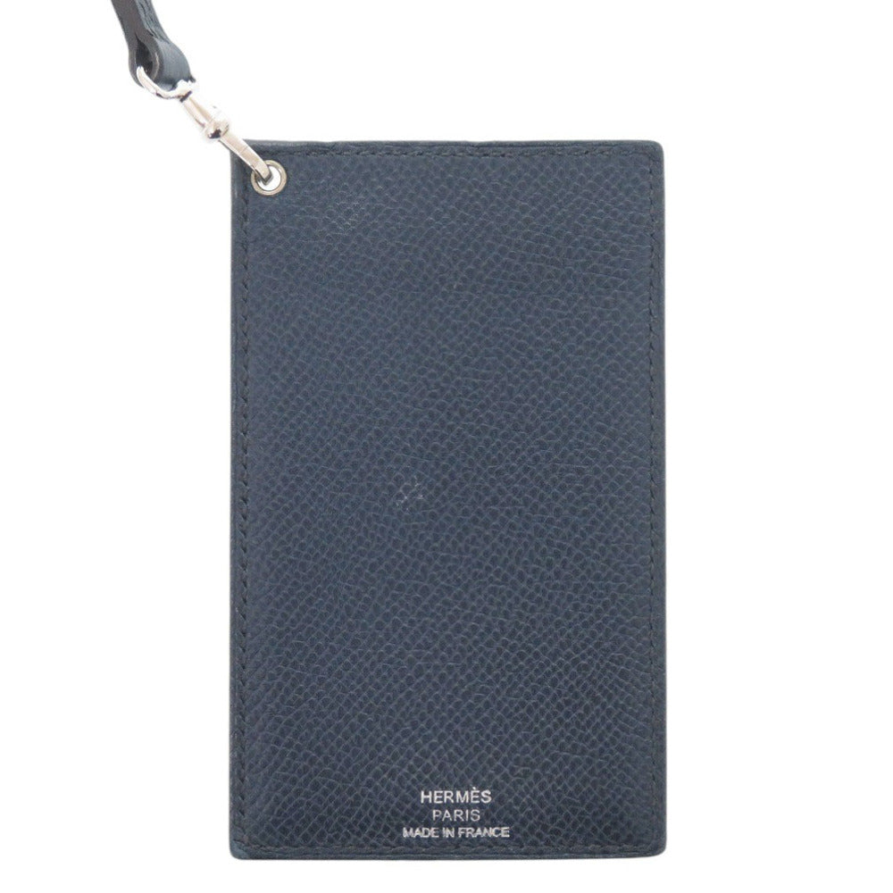 美品 エルメス レザー ネイビー シルバー金具 パスケース 0772【中古】HERMES メンズ