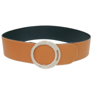 エルメス ラウンドバックル レザー ブラウン シルバー金具 □L刻印(2008年製) ベルト 茶 0789【中古】HERMES