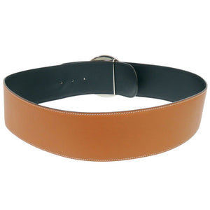 エルメス ラウンドバックル レザー ブラウン シルバー金具 □L刻印(2008年製) ベルト 茶 0789【中古】HERMES