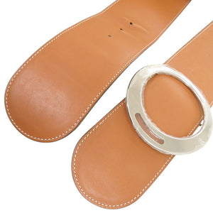 エルメス ラウンドバックル レザー ブラウン シルバー金具 □L刻印(2008年製) ベルト 茶 0789【中古】HERMES