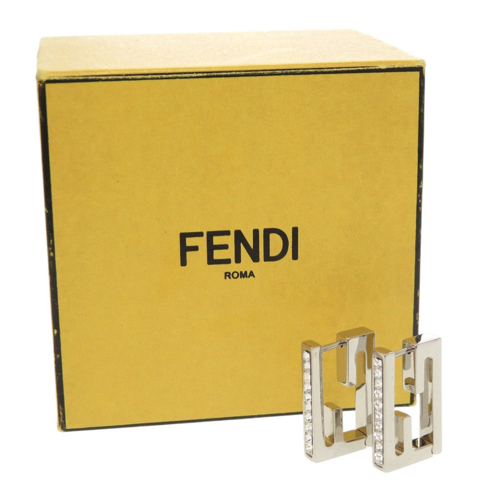 美品 フェンディ バゲット メタル ラインストーン シルバー ピアス 0810【中古】FENDI